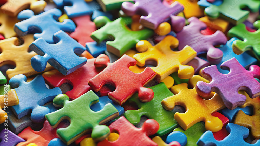 A close-up of colorful jigsaw puzzle pieces fitting together, puzzle, game, strategy, solve, challenge A close-up of colorful jigsaw puzzle pieces fitting together, puzzle, game, strategy, solve, challenge