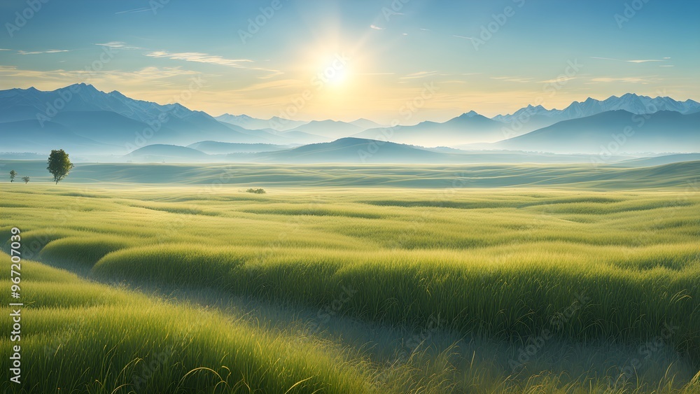 Fototapeta premium A large field of grass with a tree in the foreground