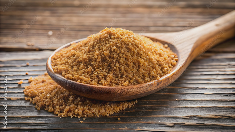 Close-up of organic Kokosbl?tenzucker on a wooden spoon, sugar, alternative sweetener, healthy Close-up of organic Kokosbl?tenzucker on a wooden spoon, sugar, alternative sweetener, healthy