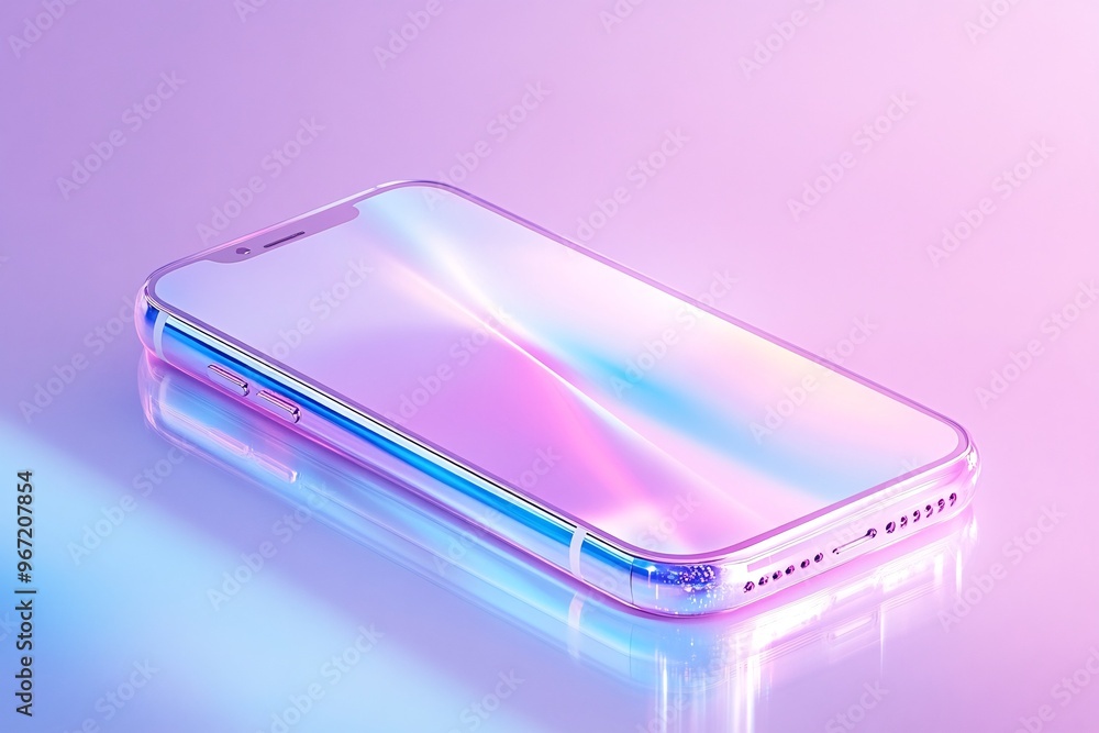 Sleek Smartphone with Reflective Glass and Gradient Light on Surface Sleek Smartphone with Reflective Glass and Gradient Light on Surface