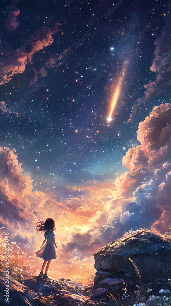 Obraz premium Generative AI Lo-Fi music picture Fantasy Shooting star 
