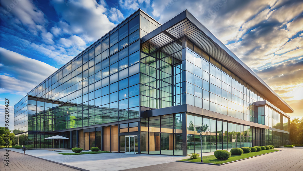 Commercial building with modern architectural design and glass exterior, skyscraper, office Commercial building with modern architectural design and glass exterior, skyscraper, office