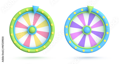 Set vector 3d icon isolated on white background. Game icon. Wheel of fortune, roulette. Vector illustration for postcard, icons, poster, banner, web, design, arts