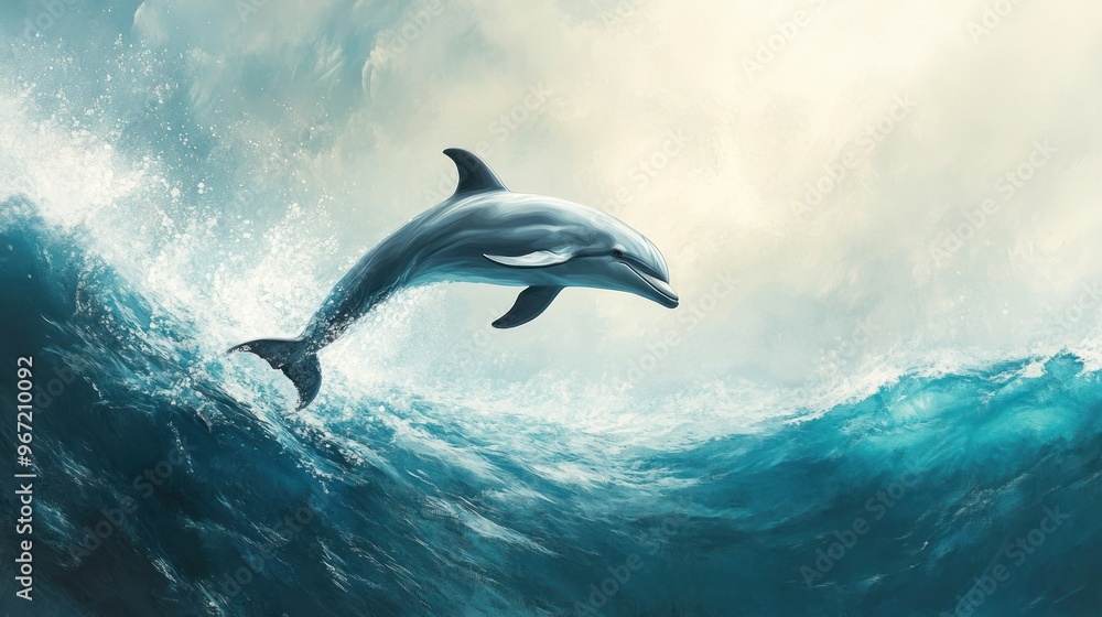 Fototapeta premium Dolphin Leaping Through a Wave in the Ocean