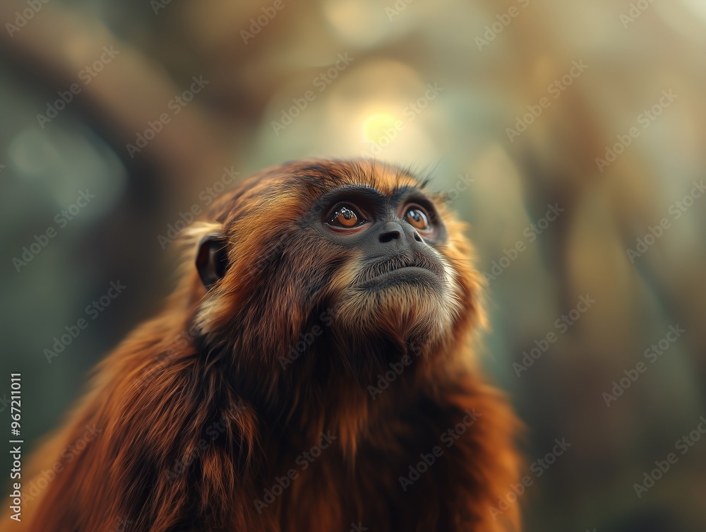 Close Up Portrait of a Saki Monkey, Pithecia, in the Tropical Forest