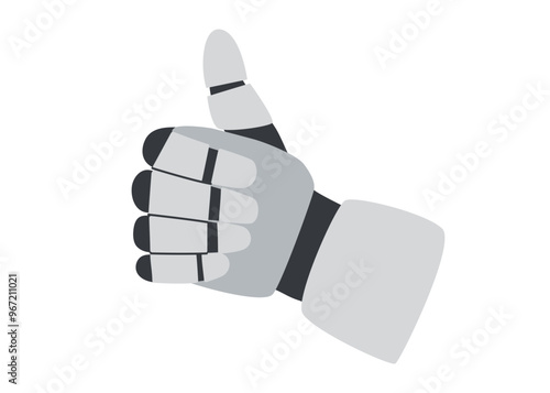 Technology concept. AI concept. Robots hand gesture showing thumb up isolated on white background. Sing OK.
