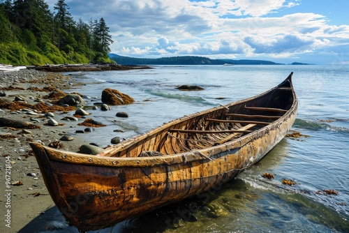 Exploring the Coastal Culture: Traditional Canoe of the We Wai Kai First Nation in Cape Mudge, Quadra Island, Canada photo