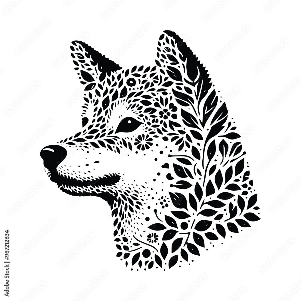 shiba dog made by simple botanical drawing, black and white animal illustration black and white animal illustration shiba dog made by simple botanical drawing, black and white animal illustration black and white animal illustration