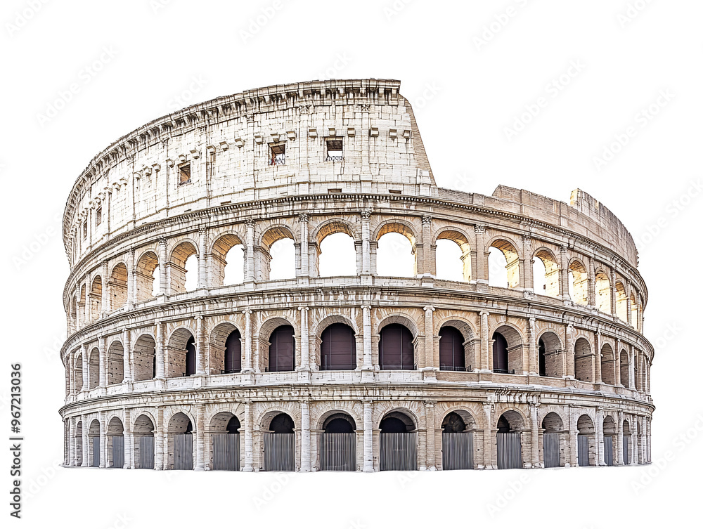 Naklejka premium a circular stone structure with many arches with Colosseum in the background