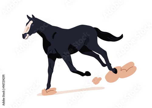 Horse running fast. Galloping stallion in action. Rushing, racing thoroughbre...