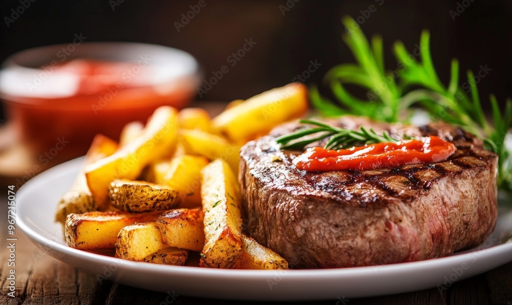 Grilled Steak with French Fries. Grilled Steak with French Fries.