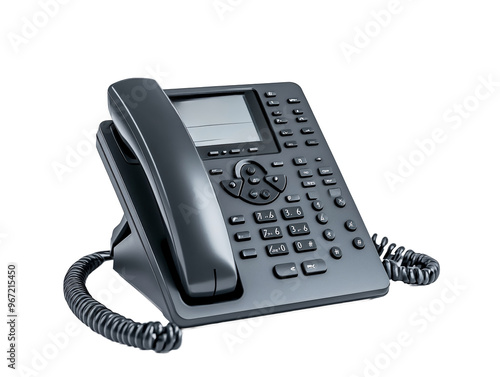 a black telephone with a display