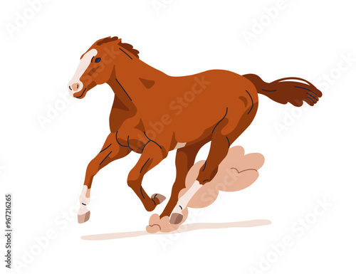 Horse galloping, racing. Thoroughbred stallion running at fast speed, powerfu...