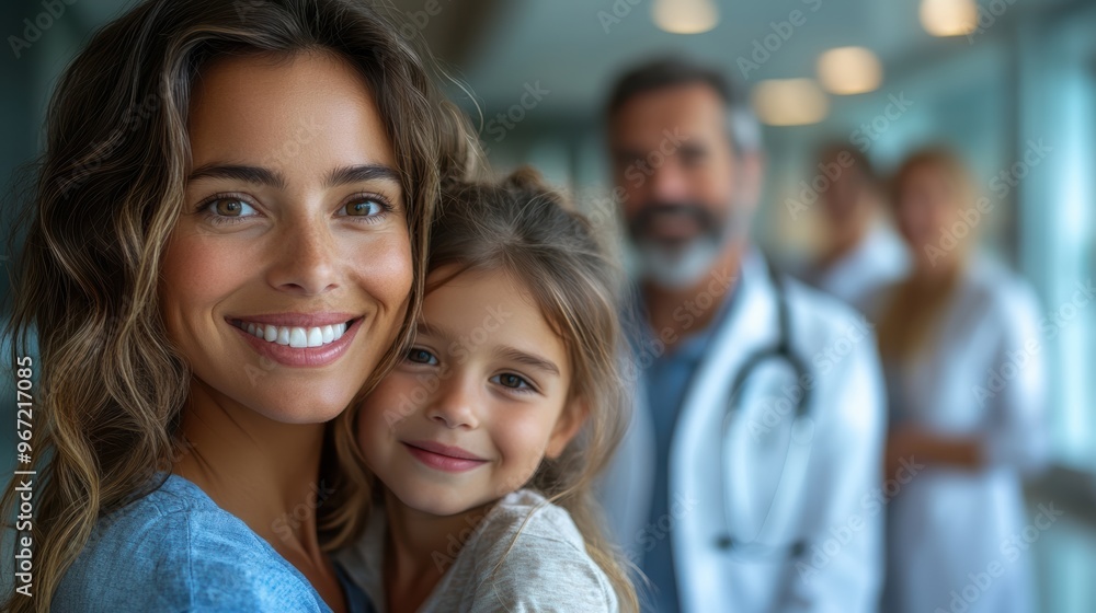 Obraz premium Caring Multigenerational Family Healthcare: Trust and Compassion in a Modern Clinic Environment