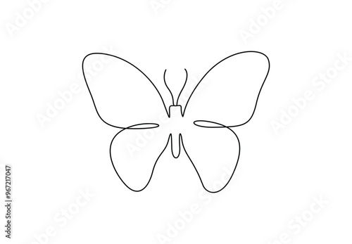 Butterfly continuous one line drawing. Isolated on white background vector illustration