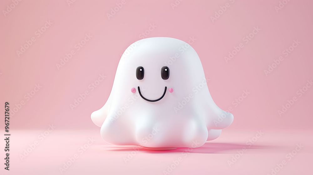 Fototapeta premium Cute cartoon ghost character 3D on pink background