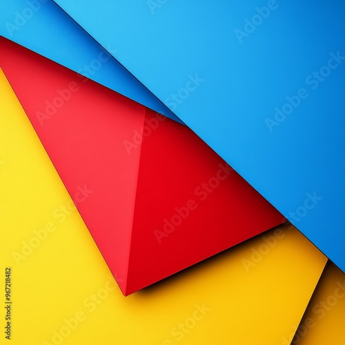 A red, yellow and blue layered triangular background that offers a vibrant and dynamic visual experience. The triangles are arranged in a unique pattern, with each layer adding depth and dimension. Th