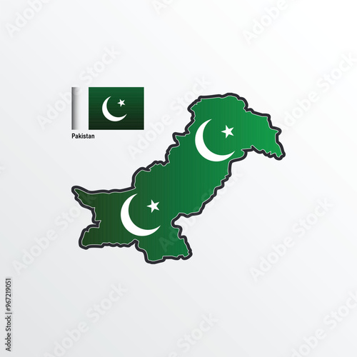 A dynamic illustration of Pakistan’s map filled with the national flag. The map is shaded green, symbolizing the Muslim majority, with the white crescent and star at its center. 