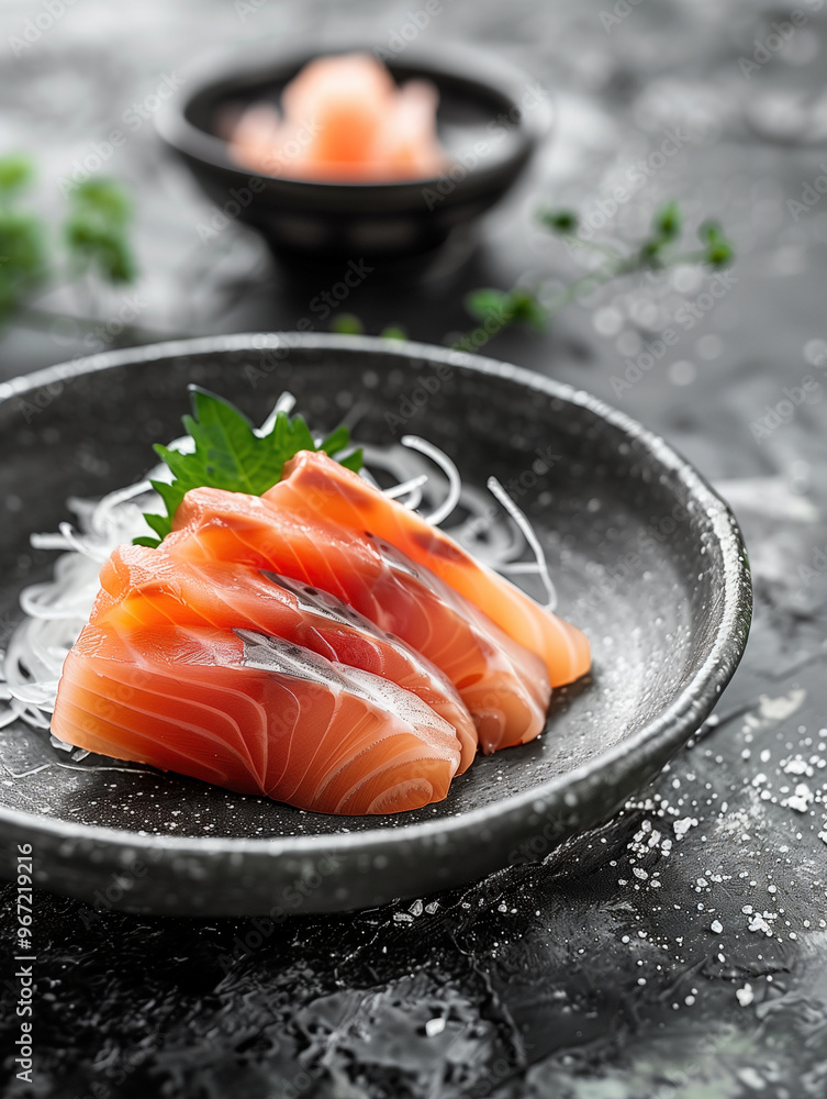 Seared aji horse mackerel sashimi, Japanese cuisine on dark background, gourmet dish Seared aji horse mackerel sashimi, Japanese cuisine on dark background, gourmet dish