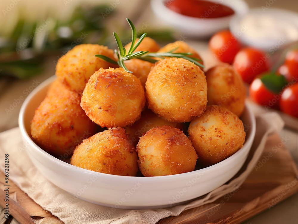 Golden Crispy Croquetas, Close up of Spanish Appetizer on Warm Background Golden Crispy Croquetas, Close up of Spanish Appetizer on Warm Background