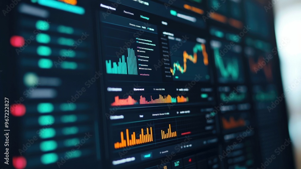 Close up view of a comprehensive marketing analytics dashboard displaying a variety of key performance indicators KPIs and metrics for tracking business growth performance and optimization strategies
