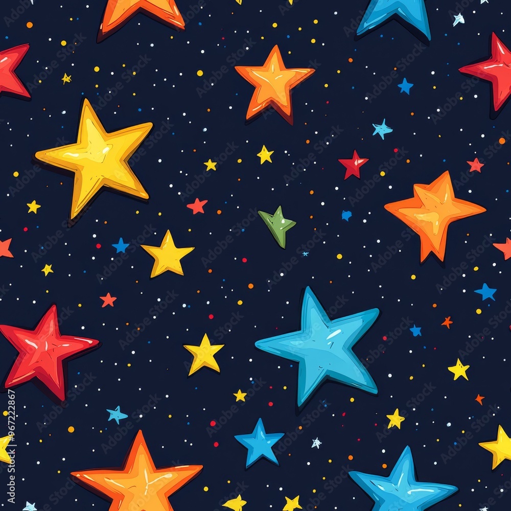 Colorful Stars Seamless Pattern: Night Sky Design Colorful Stars Seamless Pattern: Night Sky Design