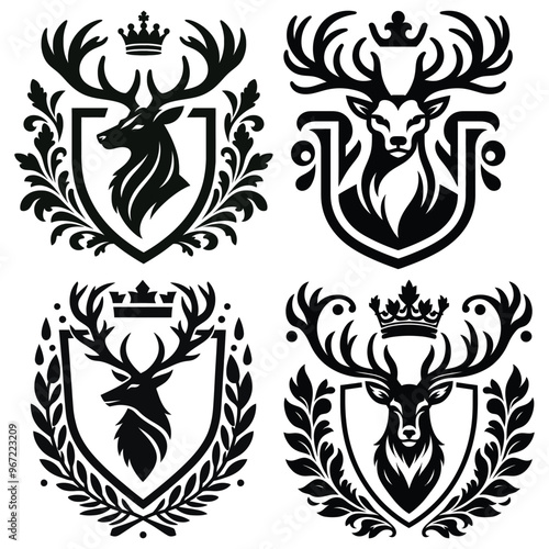 Elegant deer crest emblems vector illustration in black and white, suitable for premium designs