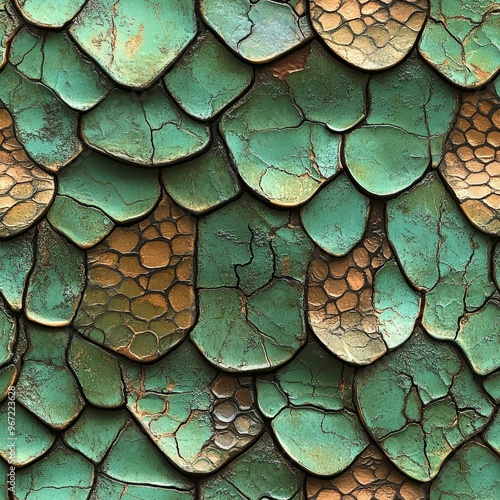 Wallpaper Mural Green and Gold Dragon Scales Texture - Seamless Pattern Torontodigital.ca