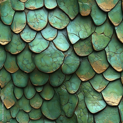 Wallpaper Mural Green and Gold Dragon Scales Texture: Seamless Pattern Torontodigital.ca