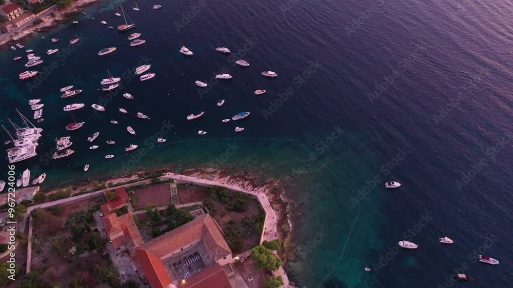 Bird’s Eye View of the Franciscan Monastery and Boats in Križna Luka Bird’s Eye View of the Franciscan Monastery and Boats in Križna Luka