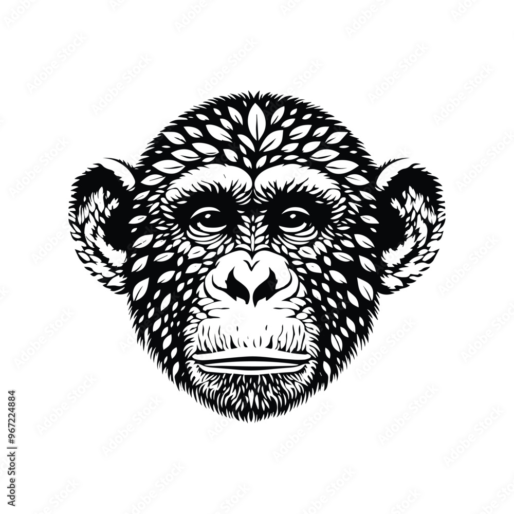 Chimpanzee monkey made by simple botanical drawing, black and white animal illustration black and white animal illustration Chimpanzee monkey made by simple botanical drawing, black and white animal illustration black and white animal illustration