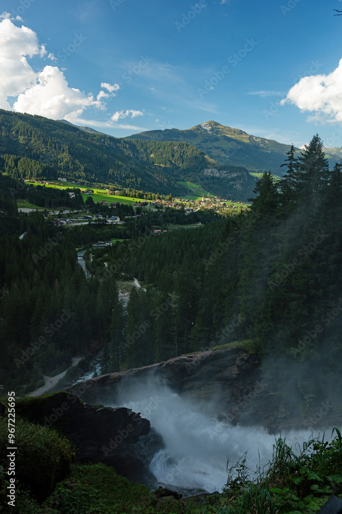 view from the amazing Krimml falls in the Hohe Tauern national park in Austria to the village Krimml view from the amazing Krimml falls in the Hohe Tauern national park in Austria to the village Krimml