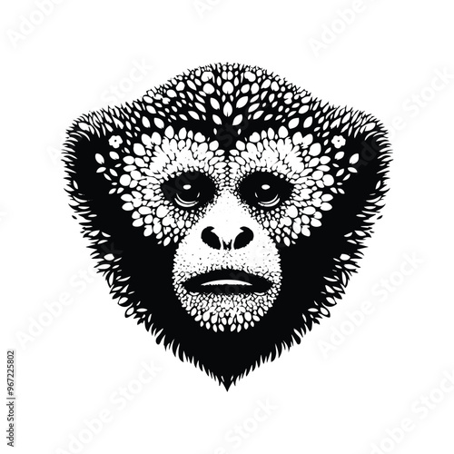 Gibbon monkey made by simple botanical drawing, black and white animal illustration black and white animal illustration