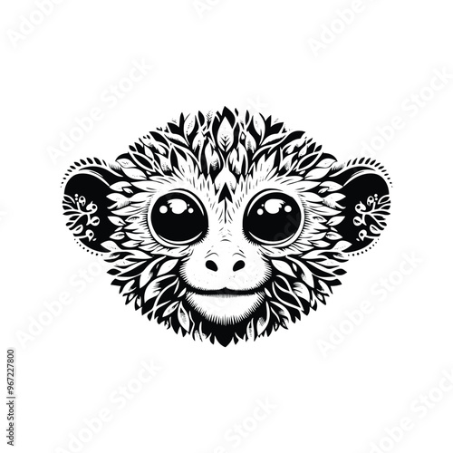 Tarsier monkey made by simple botanical drawing, black and white animal illustration black and white animal illustration