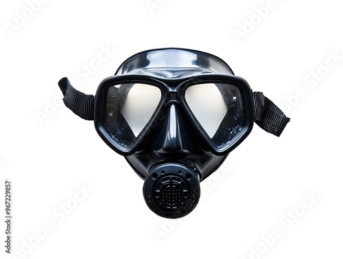 a black gas mask with goggles