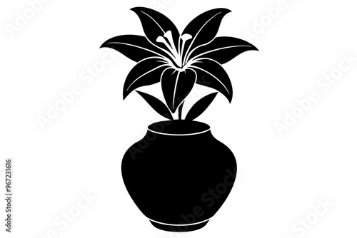 A Persian lily, white and majestic, sits in a vase on a white table, a flower of purity and devotion vector art illustration photo