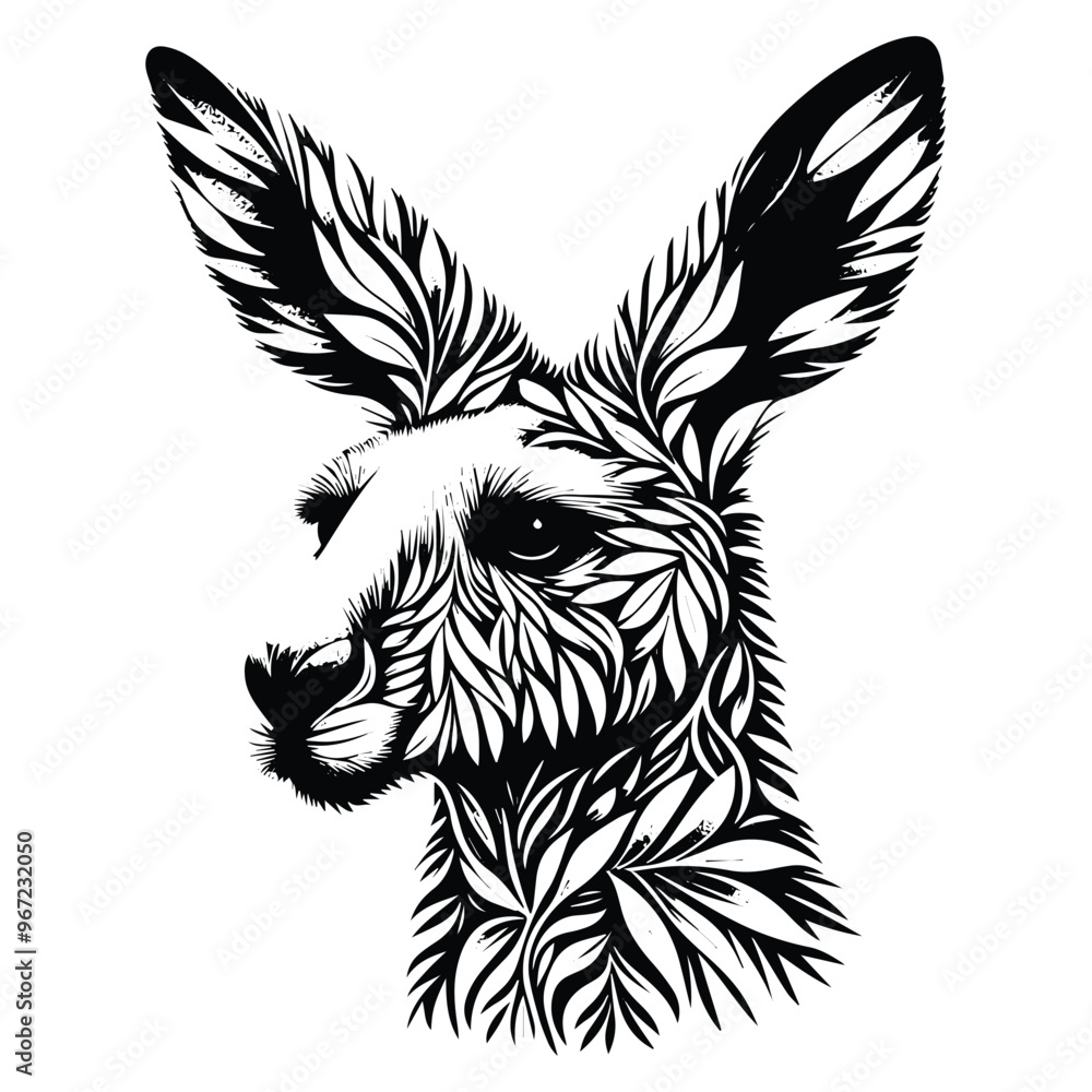 Kangaroo made by simple botanical drawing, black and white animal illustration black and white animal illustration Kangaroo made by simple botanical drawing, black and white animal illustration black and white animal illustration