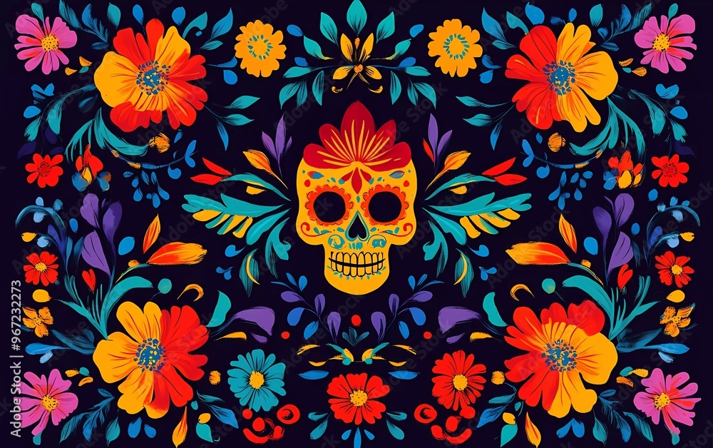 Day of the dead, Dia de los muertos, banners with colorful Mexican flowers. Fiesta, holiday posters, party flyers, funny greeting cards Day of the dead, Dia de los muertos, banners with colorful Mexican flowers. Fiesta, holiday posters, party flyers, funny greeting cards