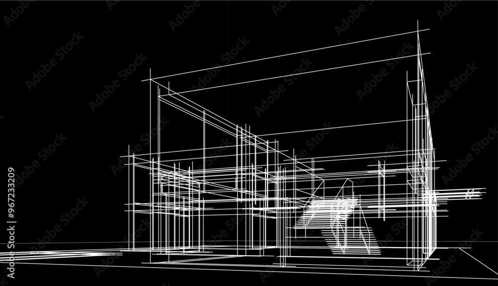 Architectural sketch of modern building vector 3d illustration Architectural sketch of modern building vector 3d illustration
