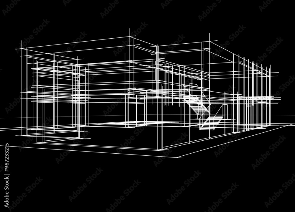 Obraz premium Architectural sketch of modern building vector 3d illustration
