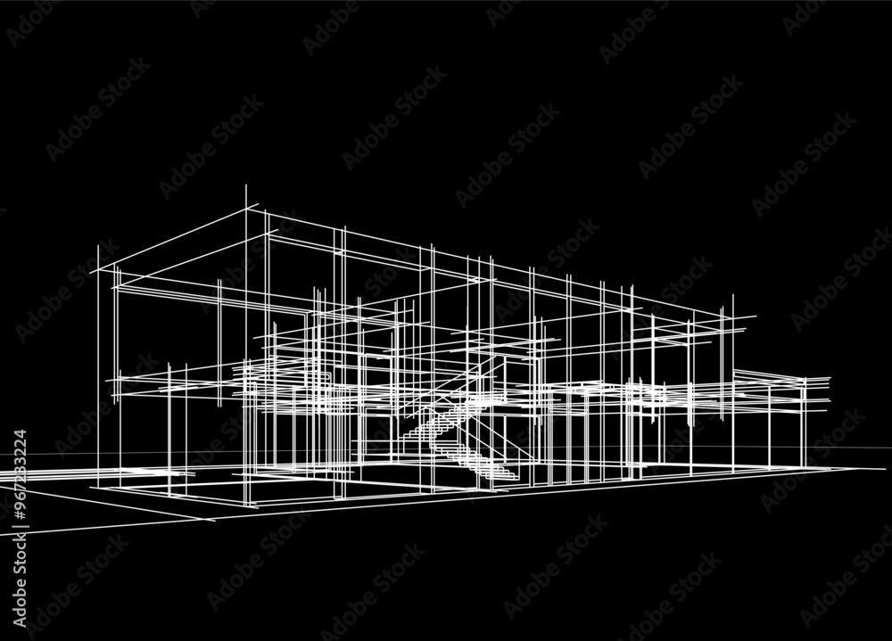 Architectural sketch of modern building vector 3d illustration Architectural sketch of modern building vector 3d illustration