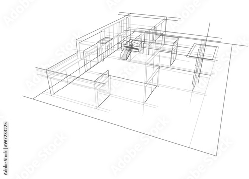 Architectural sketch of modern building vector 3d illustration