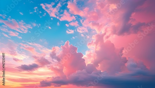 vibrant sunset sky with fluffy pink clouds creating a breathtaking celestial view