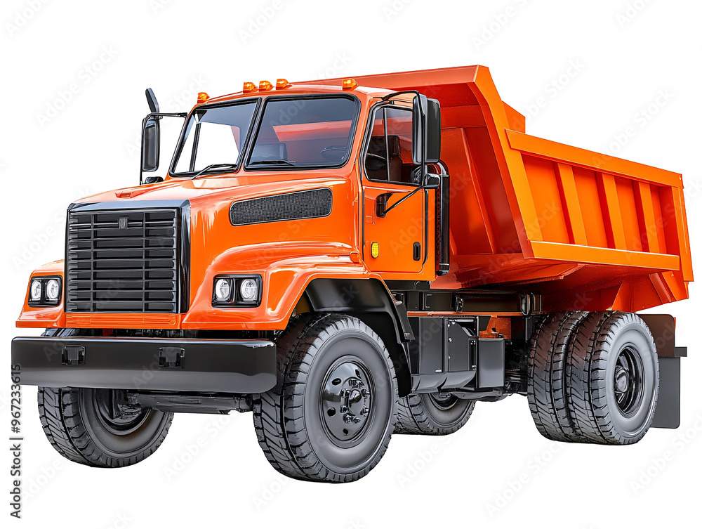 an orange dump truck with large wheels an orange dump truck with large wheels