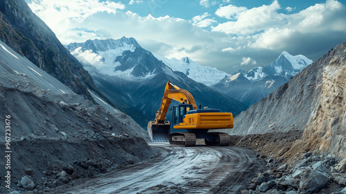 excavator at work | construction | heavy machinery | excavation | road construction |  photo