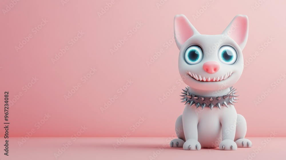 A cute, cartoon-style dog character with big eyes and a playful expression, set against a pastel pink background. A cute, cartoon-style dog character with big eyes and a playful expression, set against a pastel pink background.