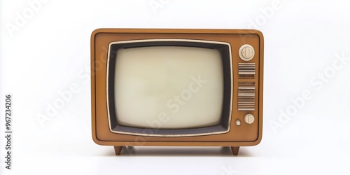 A wooden television set with a black screen. The television is old and has a vintage look