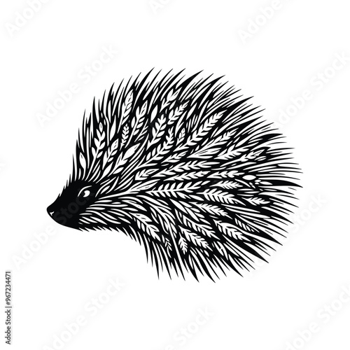 porcupine made by simple botanical drawing, black and white animal illustration black and white animal illustration