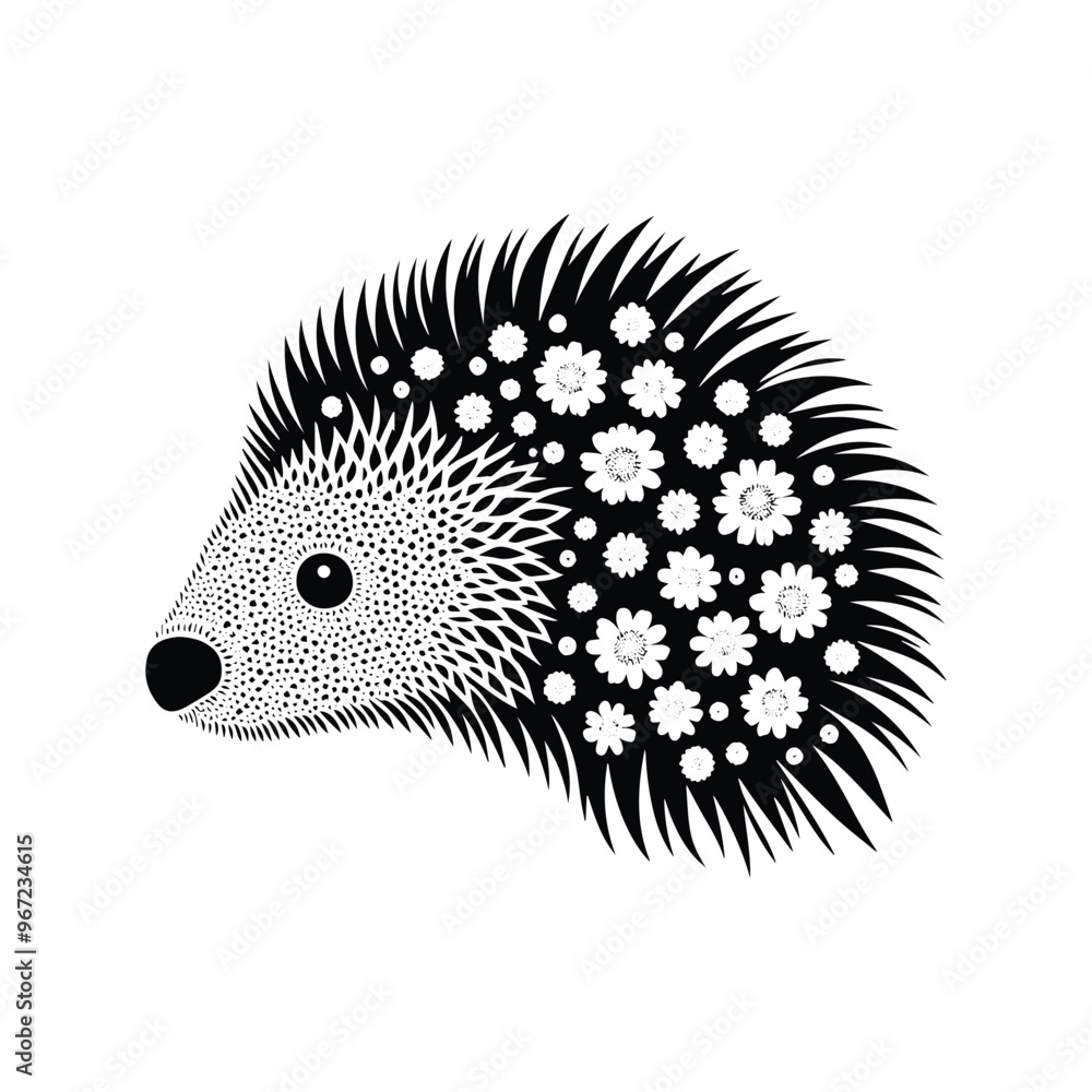 porcupine made by simple flower drawing, black and white animal illustration porcupine made by simple flower drawing, black and white animal illustration