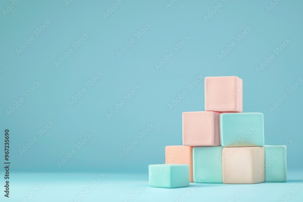 Geometric Design of Stacked Pastel Cubes Against Light Blue Background for Modern Decor and Creative Projects Geometric Design of Stacked Pastel Cubes Against Light Blue Background for Modern Decor and Creative Projects